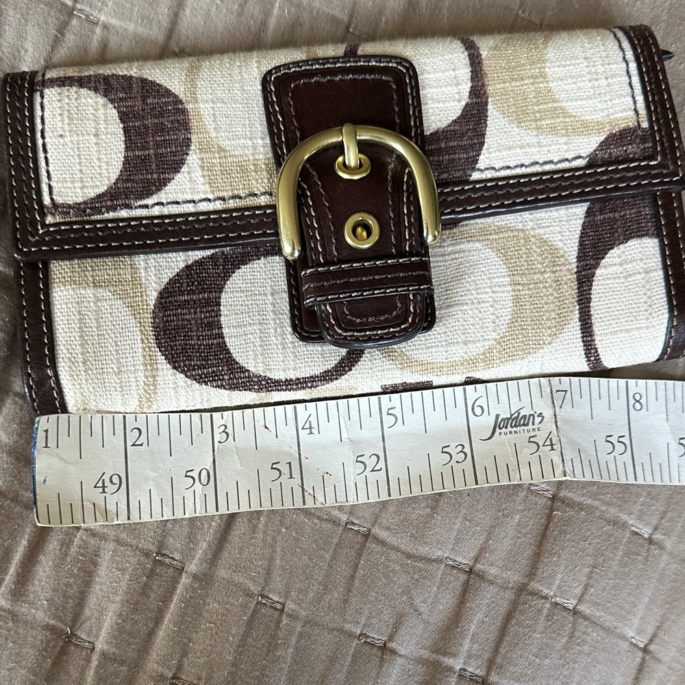 Coach Canvas Wallet in Cream and Brown with Buckle Accent - Picture 9 of 9